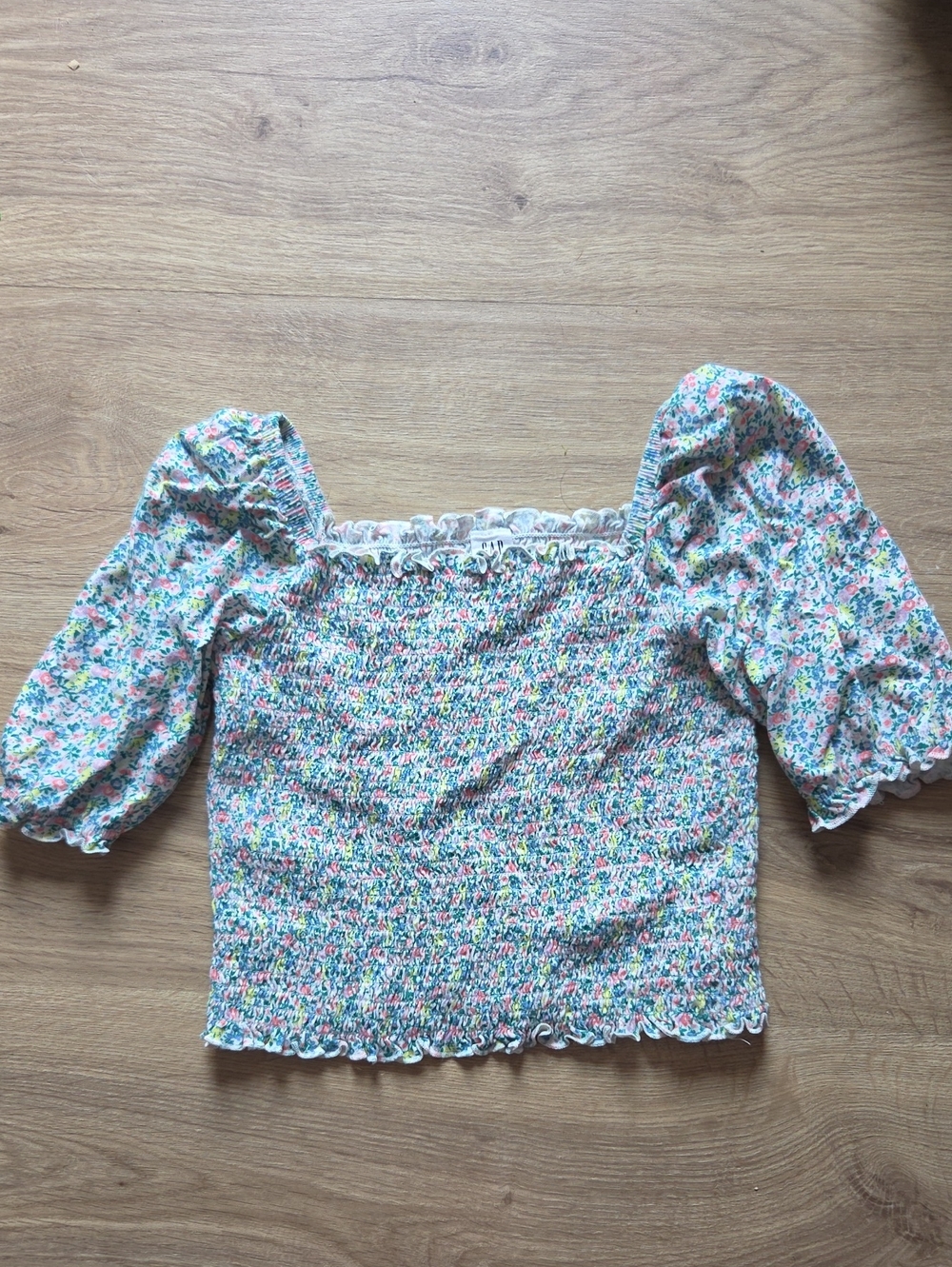 GAP Kids Pastel Floral Smocked Top - White Base with Pink, Blue, Yellow & Green